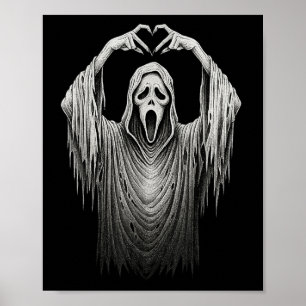 Poster Vintage Ghost Face Heart Sign Hands Horror Costume