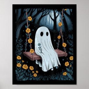 Poster Vintage Ghost Swing In Forest Night Halloween F