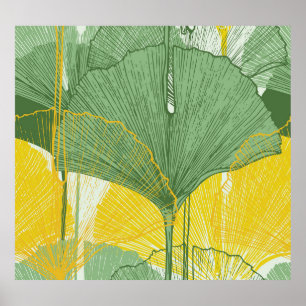 Poster Vintage Ginkgo Biloba: Folhas Tropicais