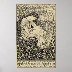 Poster Vintage Girl and Swan de Arthur Joseph Gaskin