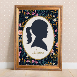 Póster Vintage Girl Silhouette Floral Cottagecore