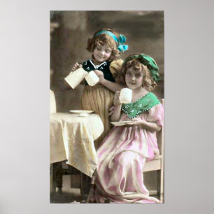 Póster Vintage Girls Bebendo Tea, 1910