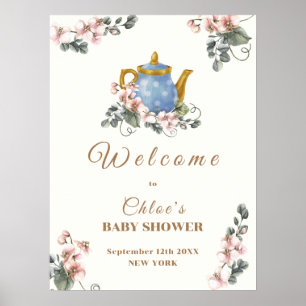 Poster Vintage Girly Wildflower Tea Chá de fraldas Bem-vi