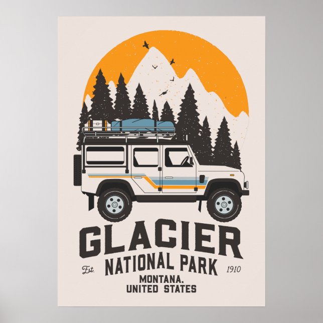 Poster Vintage Glacier National Park Road Trip Montana (Frente)