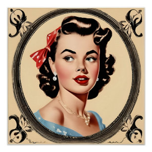 Póster Vintage Glamor Retro Chic Girl Glossy Poster