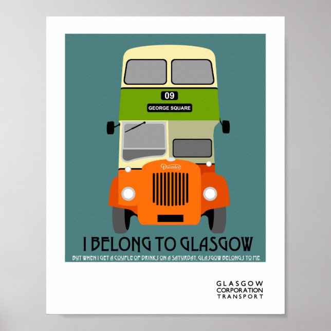 Poster Vintage Glasgow Double Decker bus Pop Art (Frente)