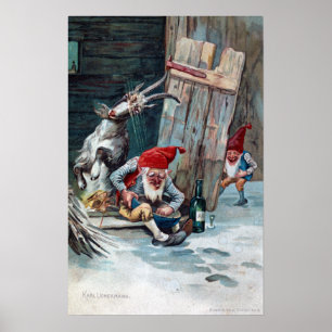 Poster Vintage Gnomos e Goat Christmas