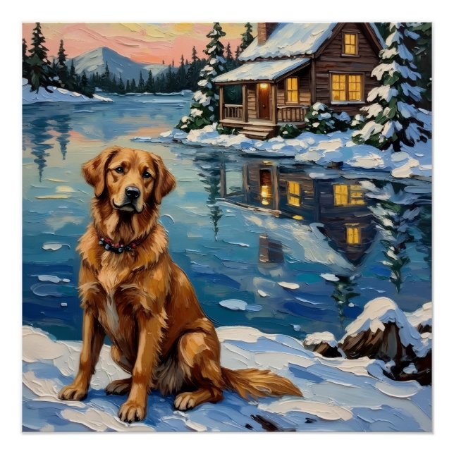 Póster Vintage Golden Retriever by Lakeside Christmas (Frente)