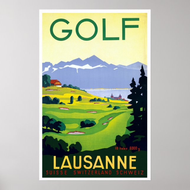 Poster Vintage Golf Lausanne Suiça (Frente)