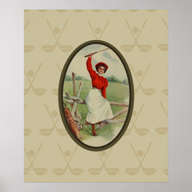 Poster Vintage Golfing Lady Art (dois) (Frente)