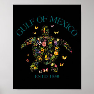 Poster Vintage Golfo Do México Est 1550 Tartaruga Floral
