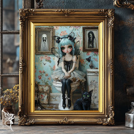 Poster Vintage Gothic Anime Fairy Doll on Toilet Quirky