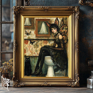 Poster Vintage Gothic Fairy em Toilet Quirky Halloween