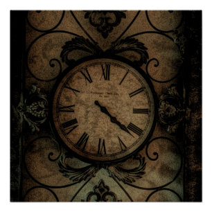 Póster Vintage Gótica Antique Wall Clock Steampunk