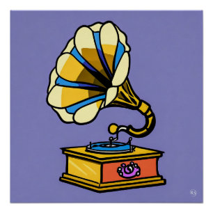 Póster Vintage Gramophone Glossy Poster