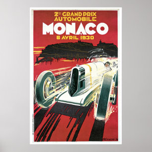 Poster Vintage grande do automóvel de Monaco Prix