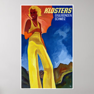 Poster vintage Graubünden suiça restaurado