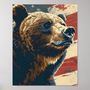 Poster Vintage Grizzly American Flag