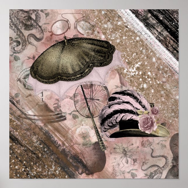 Poster Vintage Grunge Steampunk Glam Victorian Hat (Frente)