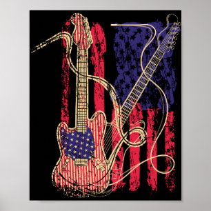 Poster Vintage Guitar American Flag