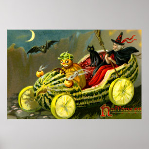Poster Vintage Halloween Black Cat and Witness