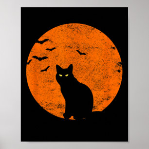 Poster Vintage Halloween Black Cat Costume Retro Moon Cat