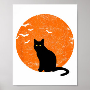 Poster Vintage Halloween Black Cat Costume Retro Moon Cat