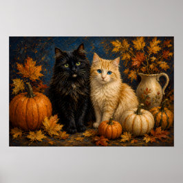 Poster Vintage Halloween Black Cat & Orange Cat