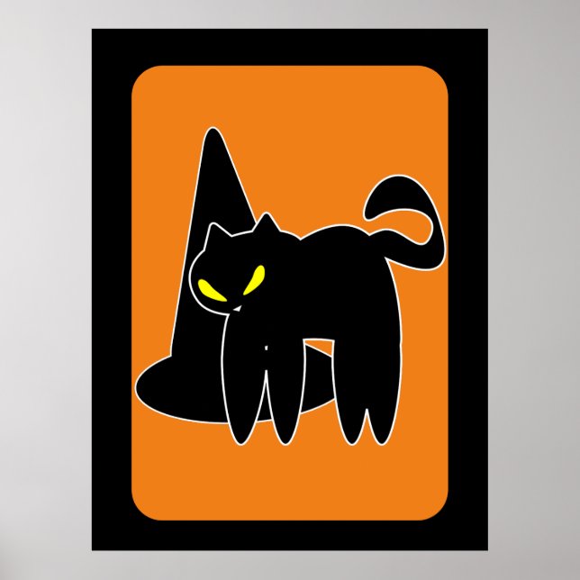 Poster Vintage Halloween Black Cat Witch (Frente)