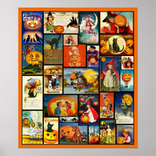 Poster Vintage Halloween Cards Collage