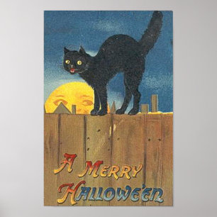 Poster Vintage Halloween Cat na Cerca