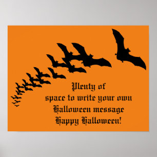 Poster Vintage Halloween com um enxame de morcegos voador