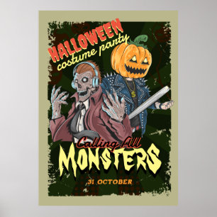 Poster Vintage Halloween - Festa de aniversário do tema F