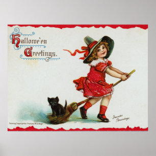 Poster Vintage Halloween Girl Witold Na Broom