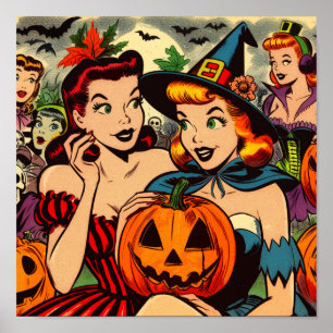 Poster Vintage Halloween Girls Histórias em quadrinhos