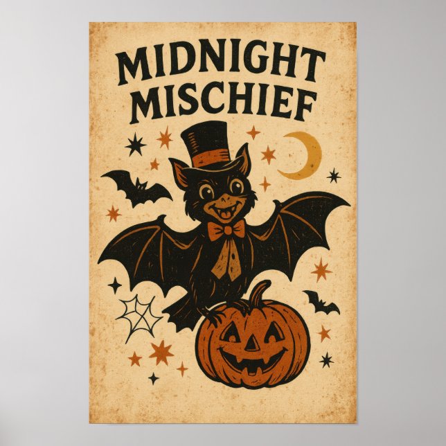 Poster Vintage Halloween Midnight Mischief (Frente)
