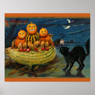 Poster Vintage Halloween Party Black Cat Scarpkins