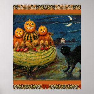Póster Vintage Halloween Pumpkins Black Cat