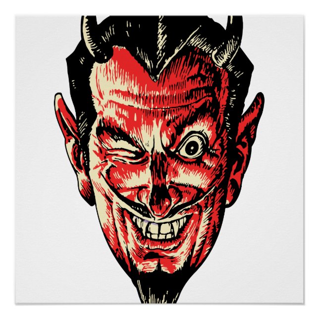 Póster Vintage Halloween Red Devil Head (Frente)