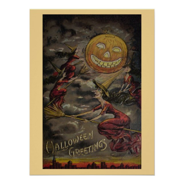 Póster Vintage Halloween Saudação (Frente)