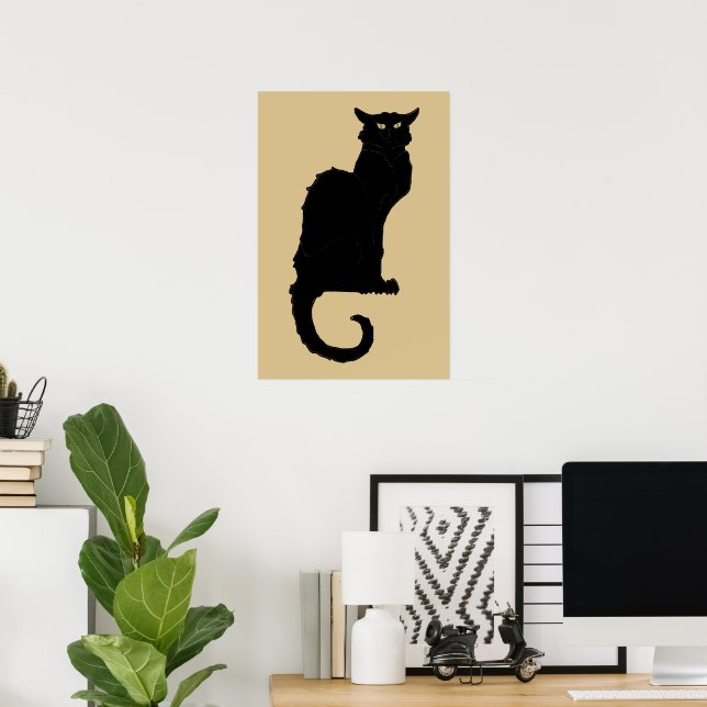 Póster Vintage Halloween, Spooky Art Nouveau Black Cat (Escritório em casa)