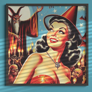 Poster Vintage Halloween Witch Pin-up