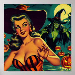 Poster Vintage Halloween Witeen Pin Up