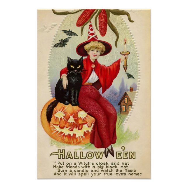 Póster Vintage Halloween Witness e Black Cat (Frente)
