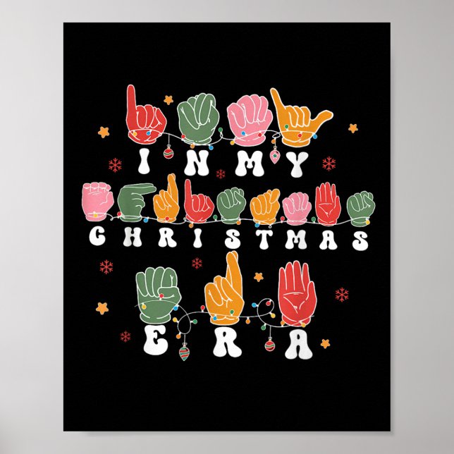 Poster Vintage Hand Sign Language Christmas Asl Teacher  (Frente)