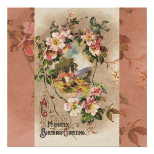 Póster Vintage Happy Birthday Card Trabalho de arte