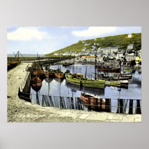 Póster Vintage harbor view, Mousehole Cornwall