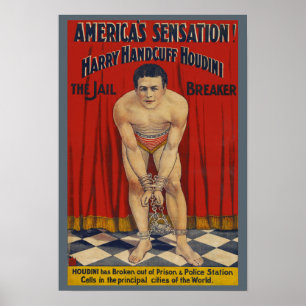 Poster Vintage Harry Handcuff Houdini - O Criador Da Cade