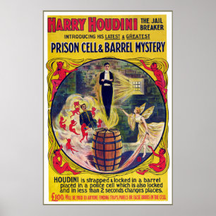 Póster Vintage Harry Houdini - Célula da Prisão e Mistéri
