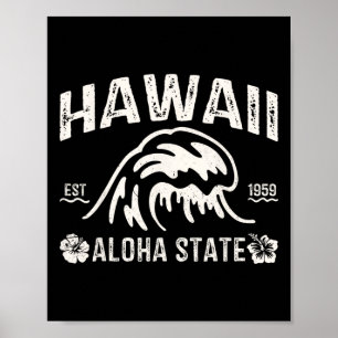Poster Vintage Havaí Estado Aloha Onda Surf Praia Havaian